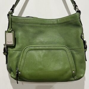 TIGNANELLO Green Pebble Leather Hobo Bucket Shoulder Bag Indie Buttery Soft